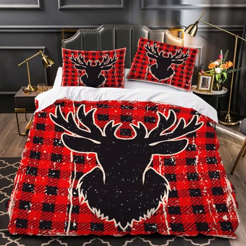 RFFLUX 3D Elch Bettwäsche 155x220 cm 2teilig Microfaser Bettwäsche Weihnachten Bettbezüge Sommer Weich und Angenehme Bettbezug Set mit Kissenbezug 80x80 cm?Stil 100-4?