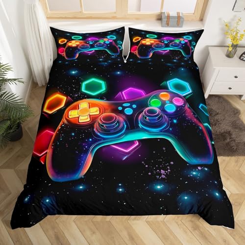 Homewish Gamer Bettwäsche 135x200 Jungen,Gaming Bettwäsche-Set für Kinder Teenager Spiele Enthusiast,Farbe Gamepad Bettbezug Moderne Modisch Sternenhimmel Gedruckt Spielzimmerdeko Bettwäscheset Weich