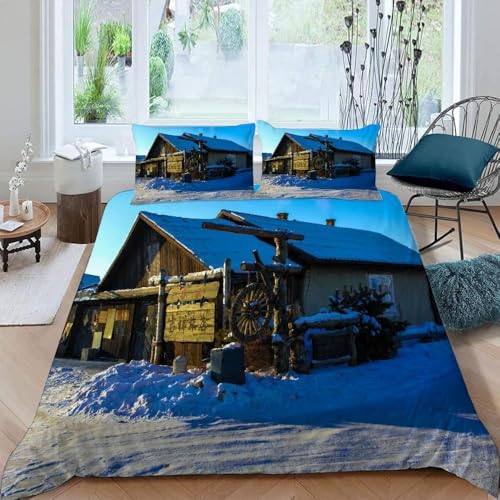 Bettwäsche 155x220 Landhaus Weich Mikrofaser Winterthema Bettwäsche-Sets 3D Bettbezug 3 Teilig Bettbezüge mit Reißverschluss und 2 Kissenbezug 80x80 H.2584