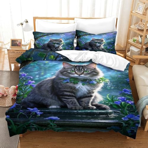 VYIPAXTOR Manx Katze Bettbezug Set Bettwäsche Kinderbettwäsche-Set Reißverschluss Mit Kissenbezug Betten Set Für Jugendliche Kinder Schlafzimmer Single?140x200cm?