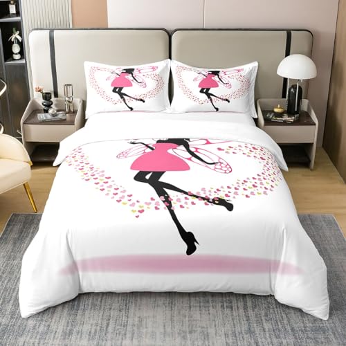 Loussiesd Mädchen Bettbezug Set Fee mit Flügeln Bettwäsche Lover Hearts Bettwäsche Set 135x200cm 100% Baumwolle für Kinderzimmer Dekor Girly Rosa Schmetterling Leichte Betten Set mit 1 Kissenbezug Loussiesd Mädchen Bettbezug Set Fee mit Flügeln Bettwäsche Lover Hearts Bettwäsche Set 135x200cm 100% Baumwolle für Kinderzimmer Dekor Girly Rosa Schmetterling Leichte Betten Set mit 1 Kissenbezug