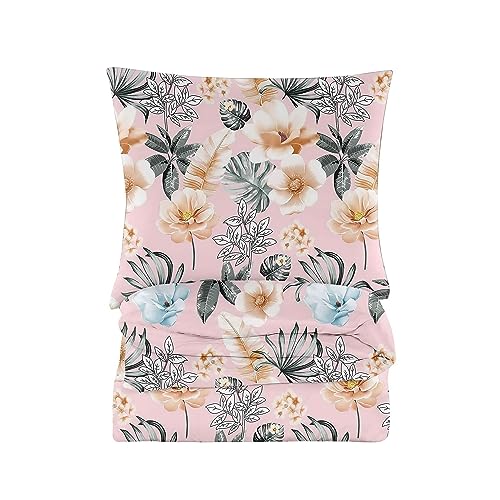 Cotton Market Bettwäsche 155x200 cm - Bettwäsche Baumwoll-Mikrofaser - Bettwäsche-Sets 2 Teilig - Bettbezug 155x200 cm und 2 Kissenbezug 70x80 cm - Rosa und Grau, Blumen