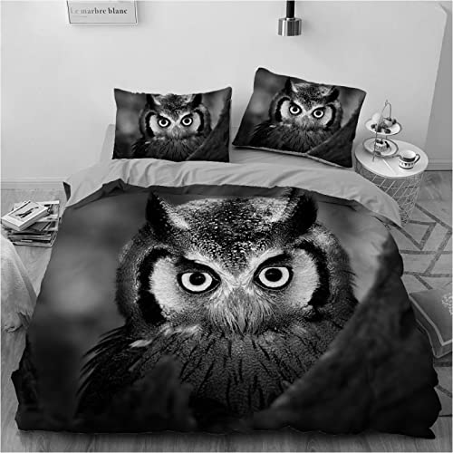 YYZBS BettwäSche 155x220 graue Schwarze Eule Bequemer Mikrofaser-Bettbezug Mit ReißVerschluss?Pflegelei cht Bettbezug 155x220 Und 2 Kopfkissenbezug 80x80?Geeignet FüR Erwachsene Und Kinder
