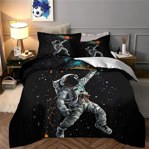 XJmoney Cartoon Astronaut Bettbezug Bettwäsche-Sets Kinderbettwäsche-Set Reißverschluss Mit Kissenbezügen Betten Set Für Jungen Und Mädchen, Kinder Single?135x200cm?