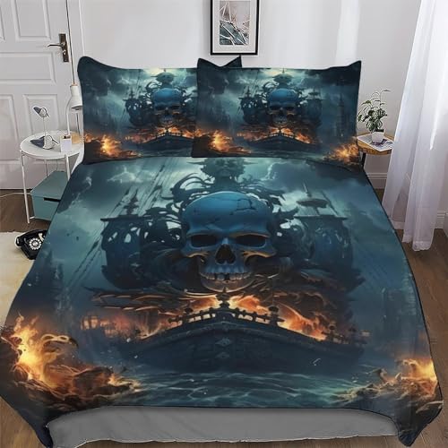 LLLBBB Pirat Ship Bettwäsche-Set 2teilig Mit Bettbezug Und Kissenbezug, Für Jungen Mädchen Mikrofaser Bettbezüge Bettgarnitur Single(135x200cm)