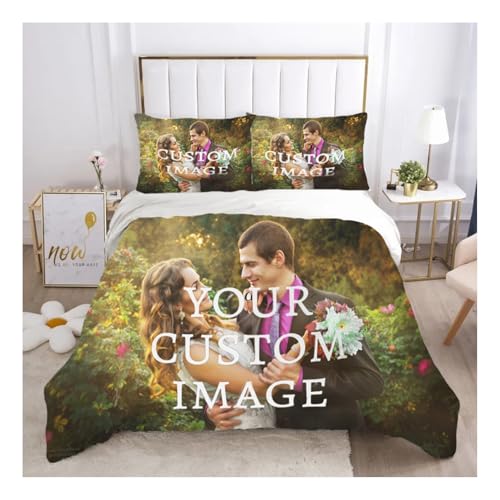 ZZTBQ Personalisierte Bettwäsche Sets 135x200cm personalisierbar mit Foto und Wunschtext Personalisierte Bettbezug Geschenke für Vater,Mutter, Kinder,Haustiere,Freunde oder Paare