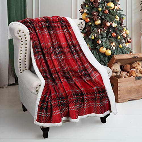 Catalonia Kariert Sherpa Decke Weihnachts Kuscheldecke, Flauschige Wohndecke Reversibel Superweich Warm Fuzzy Snuggle Micro Fleece Plüsch Büffel Karo Würfe für Bettwäsche Couch Sofa 150x130 cm