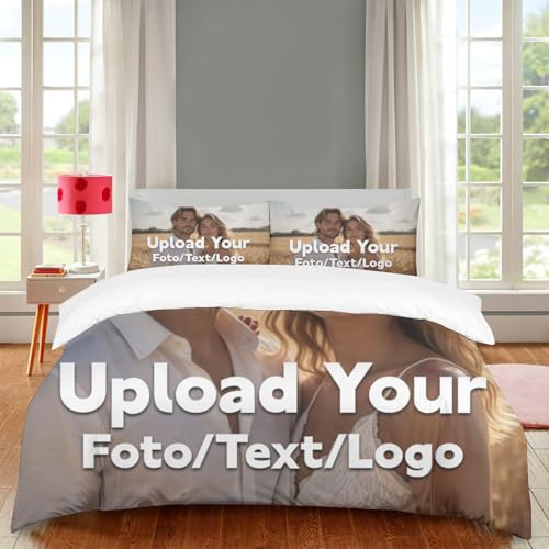 Aiszil Personalisierte Bettwäsche Sets, Personalisierte Kissenbezug, Gestalten Sie Ihre Bettwäsche und Kissenbezüge, mit Foto und Wunschtext, für Vier Jahreszeiten (228x264cm-3-Teiliges Set)