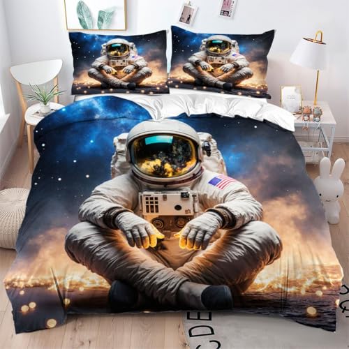 ZZXHG Bettwäsche 220x240 Astronauten-Kinder, Weiche Mikrofaser Bettbezug 220x240 Set mit Reißverschluss Schließung, Bettbezüge + 2 Kissenbezug 80x80 cm_A5070