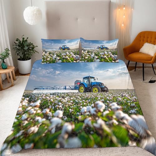 DILANI Bettwäsche 200x200 Traktor 3D Bettwäsche-Set 3 Teilig Auto Weiche Microfaser Bettbezug mit Reißverschluss und Kissenbezug 80x80cm für Mädchen Jungen Kinder