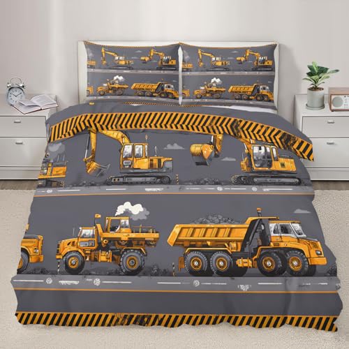 Generisch Baufahrzeuge Bettbezug Bagger, Muldenkipper Bettwäsche-Set Industriestil Bettwäsche-Set Maschinenwagen Bettdeckenbezug mit Kissenbezügen