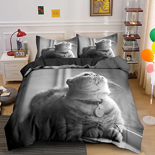 CHCHNXY Bettwäsche 135x200,Katze Flauschige Weich Microfaser Bettbezug Mit Reißverschluss,Für Kinder Jungen Mädchen Junge Bettwäsche-Sets(1*Kissen bezug 80x80cm