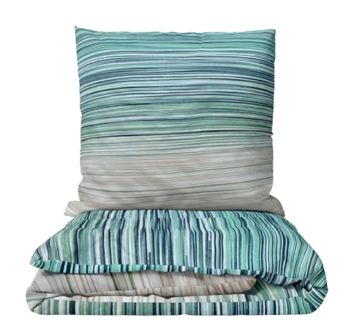 Leonado Vicenti Bettwäsche Set Baumwolle Renforce Grau Grün gestreift modernes Design Deckenbezug Kissenbezug atmungsaktiv mit Reißverschluss 2teilig, 135x200 cm Leonado Vicenti Bettwäsche Set Baumwolle Renforce Grau Grün gestreift modernes Design Deckenbezug Kissenbezug atmungsaktiv mit Reißverschluss 2teilig, 135x200 cm