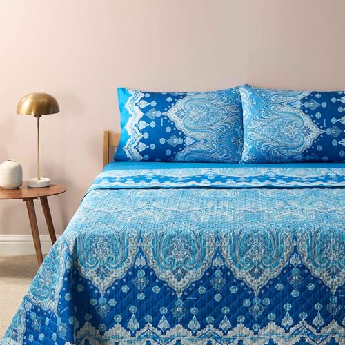 Bassetti Bettwäsche für Doppelbett, 100 % Satin, Granfoulard, Fadenzahl 110, Art. Isolabel Indigo B1