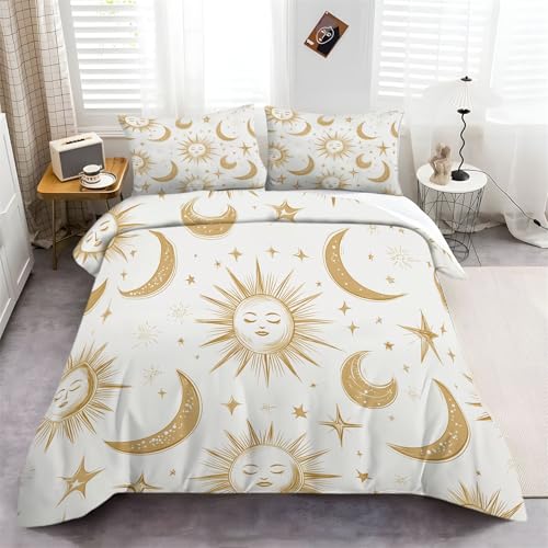 Bettbezug Druck Einfache Und Elegante Sonne Und Mond Design, Bettwäsche Gold aus Warme Weich Mikrofaser mit Reißverschluss, bedruckter Winter Bettbezug 135 x 200 cm mit 2 Kissenbezügen Bettbezug Druck Einfache Und Elegante Sonne Und Mond Design, Bettwäsche Gold aus Warme Weich Mikrofaser mit Reißverschluss, bedruckter Winter Bettbezug 135 x 200 cm mit 2 Kissenbezügen