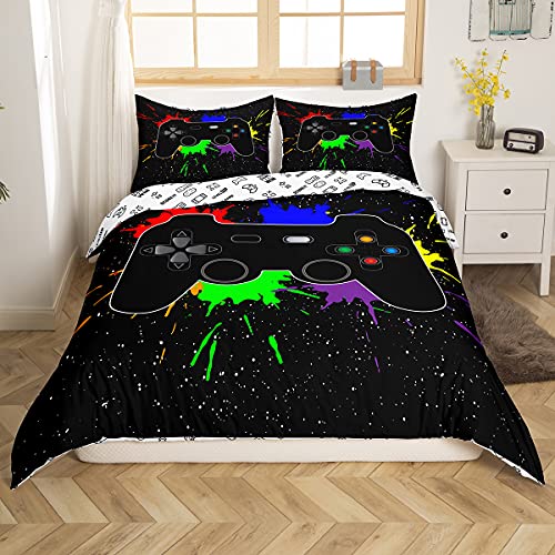 Jungen Bettwäsche Gaming, für Kinder Teens Videospiele Spieler Schlafzimmer Dekor,Bunter Tie Dye Drucken Bettbezug Set,Galaxie Sternenhimmel Design Bettbezug,Geburtstag/Fest ival Geschenk,135x200