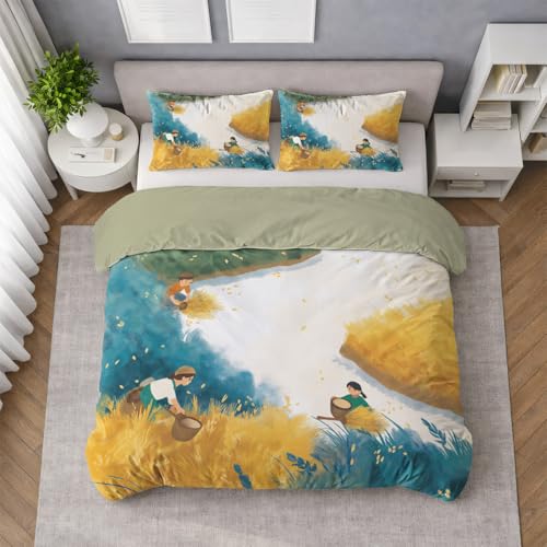 Generisch Landhausstil Bettwäsche Set 140 x 200 cm, Hochwertiges Mikrofaser Luxus Bettbezug mit Kissenbezug, Pflegeleicht Atmungsaktiv kuschelig Bettwäsche-Set (Rustikal Bauern Herbst Muster)