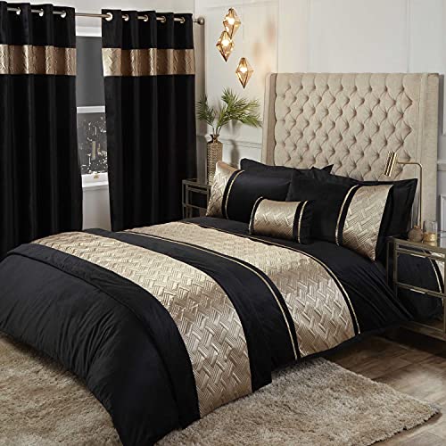 Rapport Home Capri Bettwäsche-Set für Doppelbett, gesteppt, Schwarz/Gold, Samt, Polyester, 1 Stück