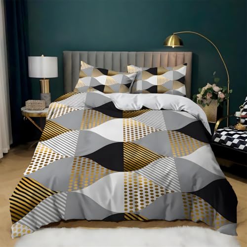 PNHCL Bettwäsche 200x200 3teilig Streifen Bettbezug und 2 Kissenbezug 80x80 cm, Polka-Punkte Motiv Bettwäsche-Sets mit Reißverschluss - Mikrofaser Wendebettwäsche für Kinder Teenager & Deko