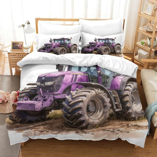 NNAWFJXG Traktor 3D Bettwäsche Set 3 Teilig Sets Mikrofaser Auto Bettbezug Mit Reißverschluss Und Kissenbezug Atmungsaktive Geeignet Für Erwachsene Und Kinder Single?140x200cm?
