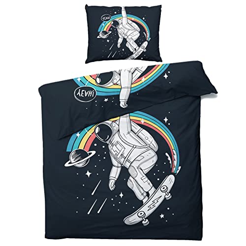 ZDABAOEC Astronaut Bettwäsche 140x200 Kinder Jungen Mädchen, Regenbogen Weltraum Kinderbettwäsche 2er Set - 100% Microfaser Bettbezug + 1 Kissenbezug 70x90, mit Reißverschluss, Wende Motiv ZDABAOEC Astronaut Bettwäsche 140x200 Kinder Jungen Mädchen, Regenbogen Weltraum Kinderbettwäsche 2er Set - 100% Microfaser Bettbezug + 1 Kissenbezug 70x90, mit Reißverschluss, Wende Motiv