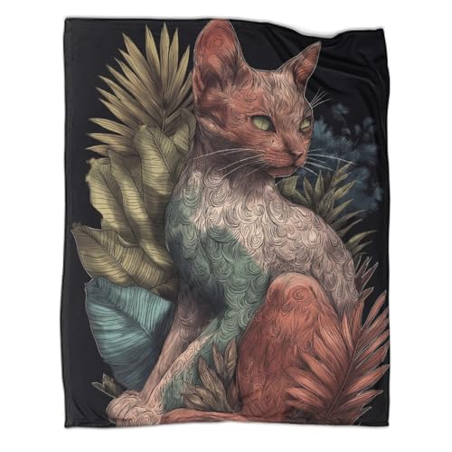 Katzen aus Pflanzen 3D-gedruckte Decke Design-Tagesdecke Weiche Und Warme Mikrofaser Sofa Bettwäsche 40x50inch(100x130cm)