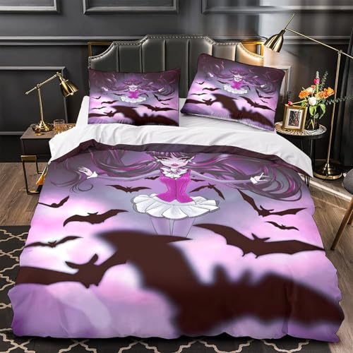 Monster High 3D Gedruckter Animierte Charaktere Bettbezug Set Bettwäschegarnitur Für Kinder Mädchen Jungen Und Kissenbezüge Reissverschluss Weich Microfaser Bettwäsche 3 Teilig Super King?260x220cm?