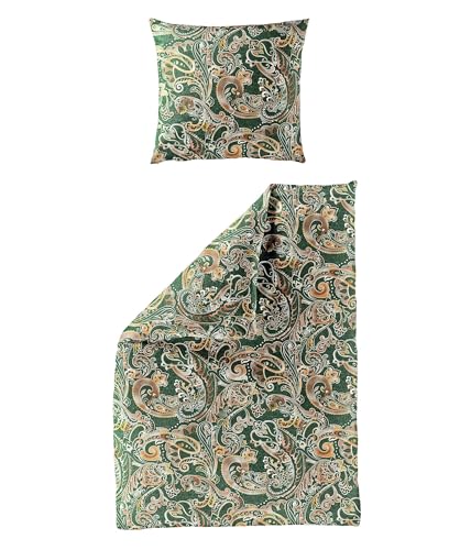 Bierbaum Mako Satin Bettwäsche 2 TLG. 135x200cm Paisley Dunkelgrün Braun Orientalisch Reißverschluss