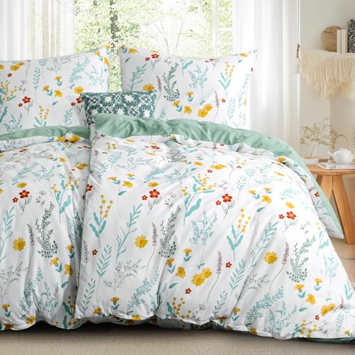 RUIKASI Bettwäsche 135x200 Blumen 4teilig - Salbei Grün Blumenmuster Bettbezug 135 x 200, Mikrofaser Floral Bettwäsche-Sets mit 2 Kissenbezügen 80x80cm Reißverschluss, Weich und Bügelfrei RUIKASI Bettwäsche 135x200 Blumen 4teilig - Salbei Grün Blumenmuster Bettbezug 135 x 200, Mikrofaser Floral Bettwäsche-Sets mit 2 Kissenbezügen 80x80cm Reißverschluss, Weich und Bügelfrei