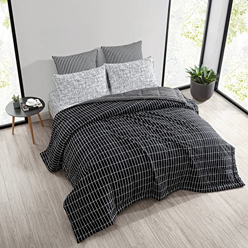 Marimekko | Pieni Tiiliskivi Collection | Decke, ultraweiche, gebürstete Mikrofaser mit Alt-Daunen, leichte und wendbare Bettwäsche, Doppelbett, Schwarz