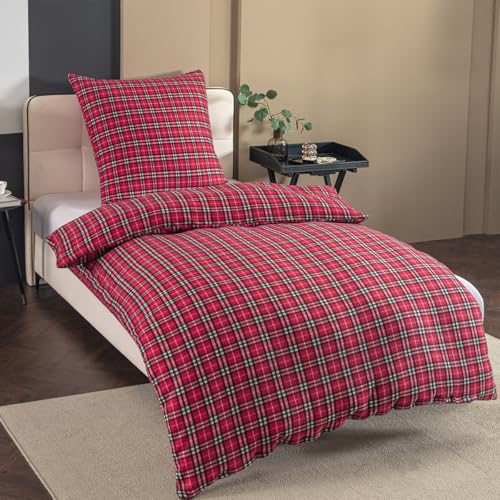 Nesture Winter Warme Thermo Fleece Bettwäsche 135x200, Kuschelig weich Bettwäsche Sets 2 teilig, 1 Bettbezug 135 x 200cm flauschig + 1 Kissenbezug 80x80 mit Reißverschluss, Kariert Rot Nesture Winter Warme Thermo Fleece Bettwäsche 135x200, Kuschelig weich Bettwäsche Sets 2 teilig, 1 Bettbezug 135 x 200cm flauschig + 1 Kissenbezug 80x80 mit Reißverschluss, Kariert Rot