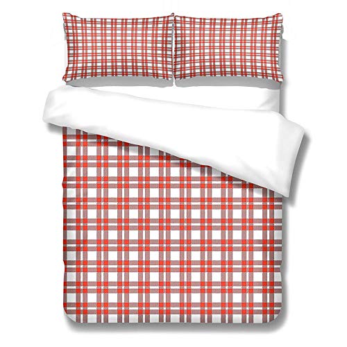 HNDXLHH Bettwäsche 135x200 Rot-Weiß Kariert Bettdecke Hypoallergen Mikrofaser Bettwäsche-Sets AtmungsaktivAngenehme - 1 bettbezug mit Reißverschluss + 2 Kissenbezug 80x80