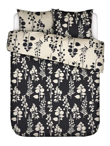 ESSENZA Bettwäsche Liva Anthrazit, 200x200 + 2X 80x80 cm - 100% Bio-Baumwollsatin 220TC - Blumen