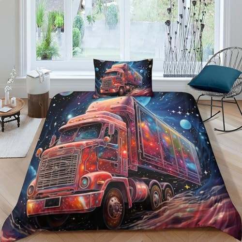 AAHARYA 3D gedrucktes Galaxy Bettbezu g Set, 3 teilig, Bettbezug, weiches Mikrofaser Bettwäsche Se t 2 Kissenbezügen, Einzelbett (135 x 200 cm)