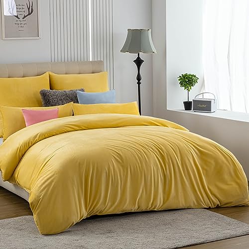 Soifox Winter Flanell Bettwäsche 200x220 - Gelb Flauschige und Warme Cashmere Touch Bettbezug + Kissenbezug 80x80 cm mit Reißverschluss