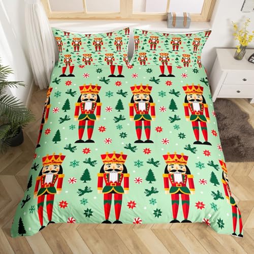 Homewish Weihnachtsnusskrecker Bettwäsche 135x200 Cartoon Soldat für Kinder Mädchen Jungen Bettbezug Grüne Weihnachtsornamente Bettwäsche Set Soldat Königliche Garde Prinzessin Bettset 1 Kissenbezug