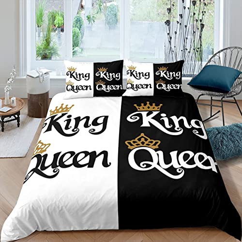 Bettwäsche-Set für King und Queen, 220 x 240 cm, Bettbezug schwarz und weiß, für Erwachsene, Paare, Frauen, Männer, Bettwäsche, Sweet Love Decor, Bettbezug aus luxuriöser Mikrofaser, Geschenk, 3
