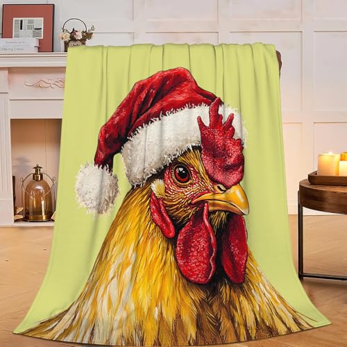 Zltegako Weihnachtliche Decke mit Hahn, weich, gemütlich, Huhn, Plüsch, Überwurf, warme Flanell-Fleece, Bettwäsche, Tierdekoration, Decke, Geschenke für Hahnliebhaber, Mädchen, Jungen, Kinder,
