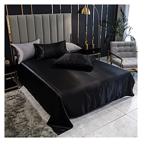 YGSGJSP Ice Silk Bettlaken 1 STÜCK Bettlaken Weinrot Einfarbig Glatte Oberblätter for Zuhause Single/Queen/King Size Bettwäsche Satin (kein Kissenbezug)(Black,160x24 0cm(1.2m Bed))