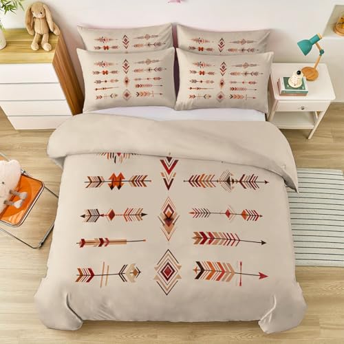 135 x 200 cm Bettbezug Bettwäsche Set, Minimalismus Geometrie Symbole Pfeile Drucken Bettwäsche-Set Junge Mädchen Deluxe Mikrofaser Weiche mit Reißverschluss Bettbezug, Khaki