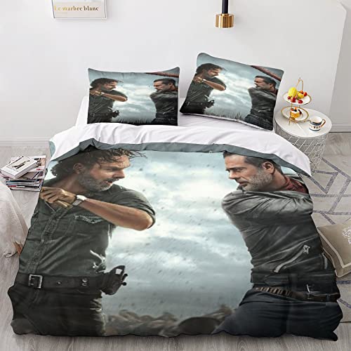 JIEJIAN The Walking Dead Bettwasche Fur 3D gedruckte Mikrofaser Bettdeckenbezu g Film 3 teilig Mit Verstecktem Reißverschluss Und Kissenbezügen Für Jungen Und Mädchen King?220x240cm?