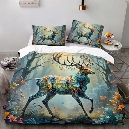 Zbeiba Bettwäsche 155x220cm 3 Teilige,Wald Farbiger Kristall Bettwäsche Set,Kinder Junge Mädchen Reißverschluss+2 Kissenbezug?155x220+2 * 80x80,Sti9?