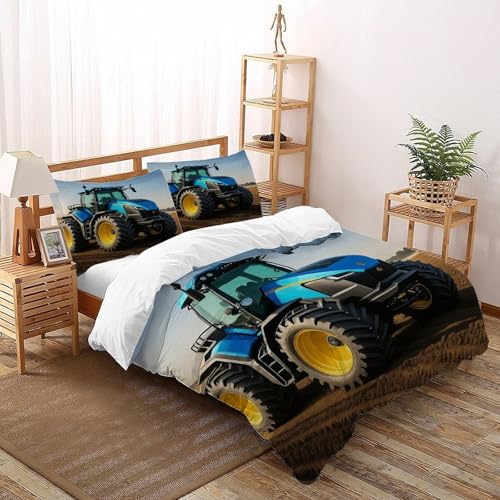 CoVeTviCT Traktor Feld Bettwäsche Set 3-teilig Farming Farm Machine Field Mit Kissenbezug Betten Für Jungen Und Mädchen,Kinder Double?200x200cm?