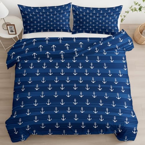 Generisch Bettwäsche 135 x 200 cm Kinder - Bettbezug -Sets Set FüR Jungs Mädchen Hna Einfach Retro Anker Gedruckt Bettbezug mit 1 Kissenbezug 80x80 cm, Bettwäsche Double Sided