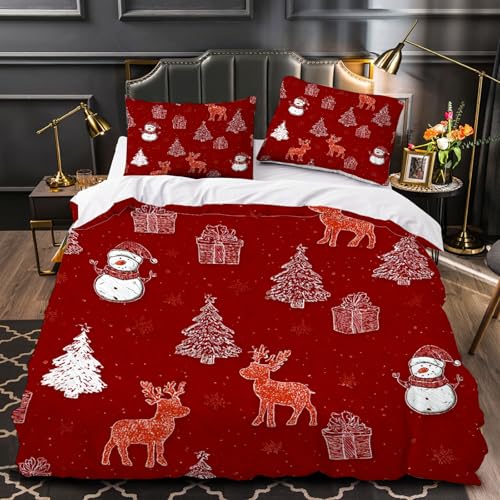 SK-YBB Bettbezug 155x220 Weihnachten Bettwäsche Set 3Teilig Mikrofaser Teenager Elch mit Reißverschluss Vier Jahreszeiten Verwenden