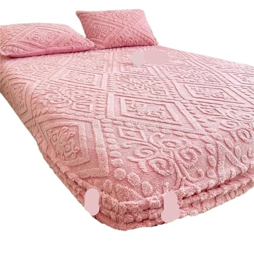 WAJJWI Dickes, warmes Samt-Bettlaken, Rutschfester, elastischer Matratzenbezug, warme Bettwäsche für Bett Shaggy und Plüsch(Pink,180x200cm)