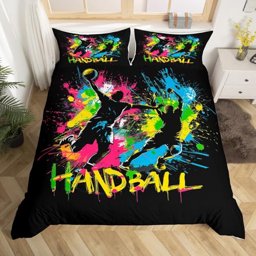 Homewish Handball Bettbezug für Kinder Farbenfroher Splatter Kunst Bettwäsche 135x200cm Athleten Silhouetten Bettwäscheset Sportbegeisterte Handball-Fans Bettset Mikrofaser Zimmerdekor 2 Teilig Weich Homewish Handball Bettbezug für Kinder Farbenfroher Splatter Kunst Bettwäsche 135x200cm Athleten Silhouetten Bettwäscheset Sportbegeisterte Handball-Fans Bettset Mikrofaser Zimmerdekor 2 Teilig Weich