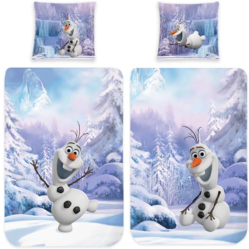 Frozen Kinder Bettwäsche Die Eiskönigin Olaf Der Schneemann 135 x 200 cm + 80 x 80 cm 100% Baumwolle Renforcé-Linon-Qualität Disney Sven Kristoff Snowman ELSA Anna Reißverschluss Deutsche Größe