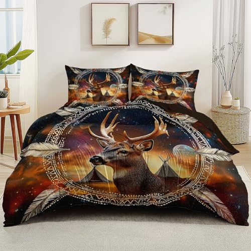 Bettwäsche Braun Bettwäsche 180 x 200cm 3 Teilig Weich Mikrofaser Bettbezug Tiere Elche Wendebettwäsche Set mit Reißverschluss und 2 Kissenbezug