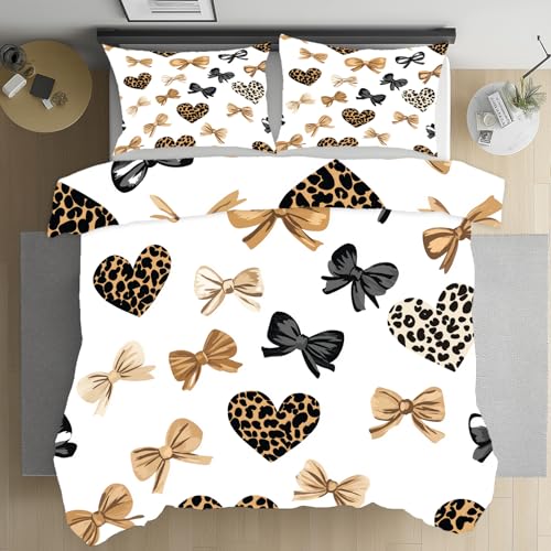 Kioldoq Herz Einfache Bettbezüge Sommer, Leopard Fashion Bettwäsche 200x200 Mikrofaser, Modern Kunst Deckenbezug 3 Teiliges, Wendebettwäsche Mit Reißverschluss Kissenbezug 80x80 cm